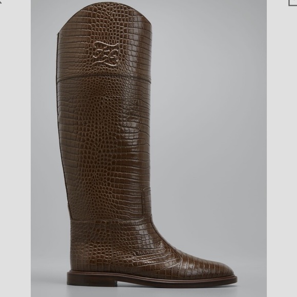 New Fendi Karligraphy Croco Leather Maya Riding Boots 41 11B - Picture 2 of 16